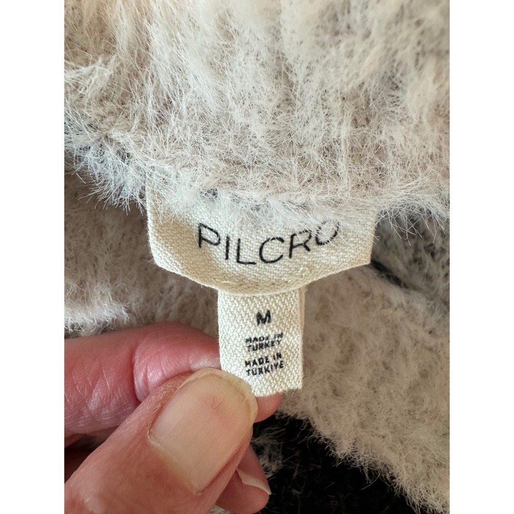 Pilcro Anthropologie Star Eyelash Knit Fuzzy Oversized Sweater Cream Black M - Picture 2 of 7